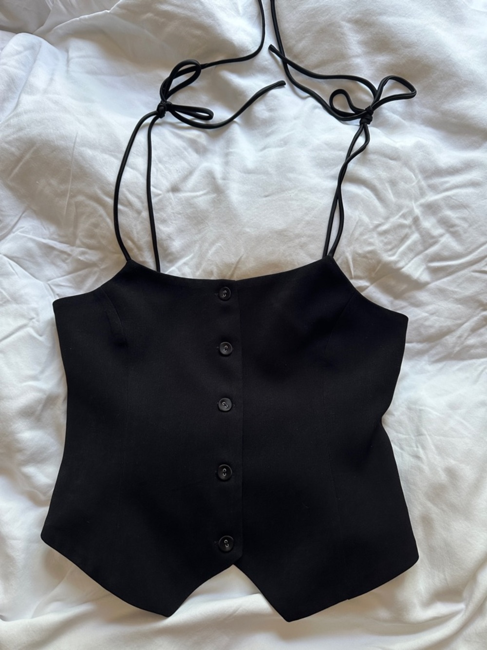 GREY LAB Black Button-Front Tie-Strap Cami